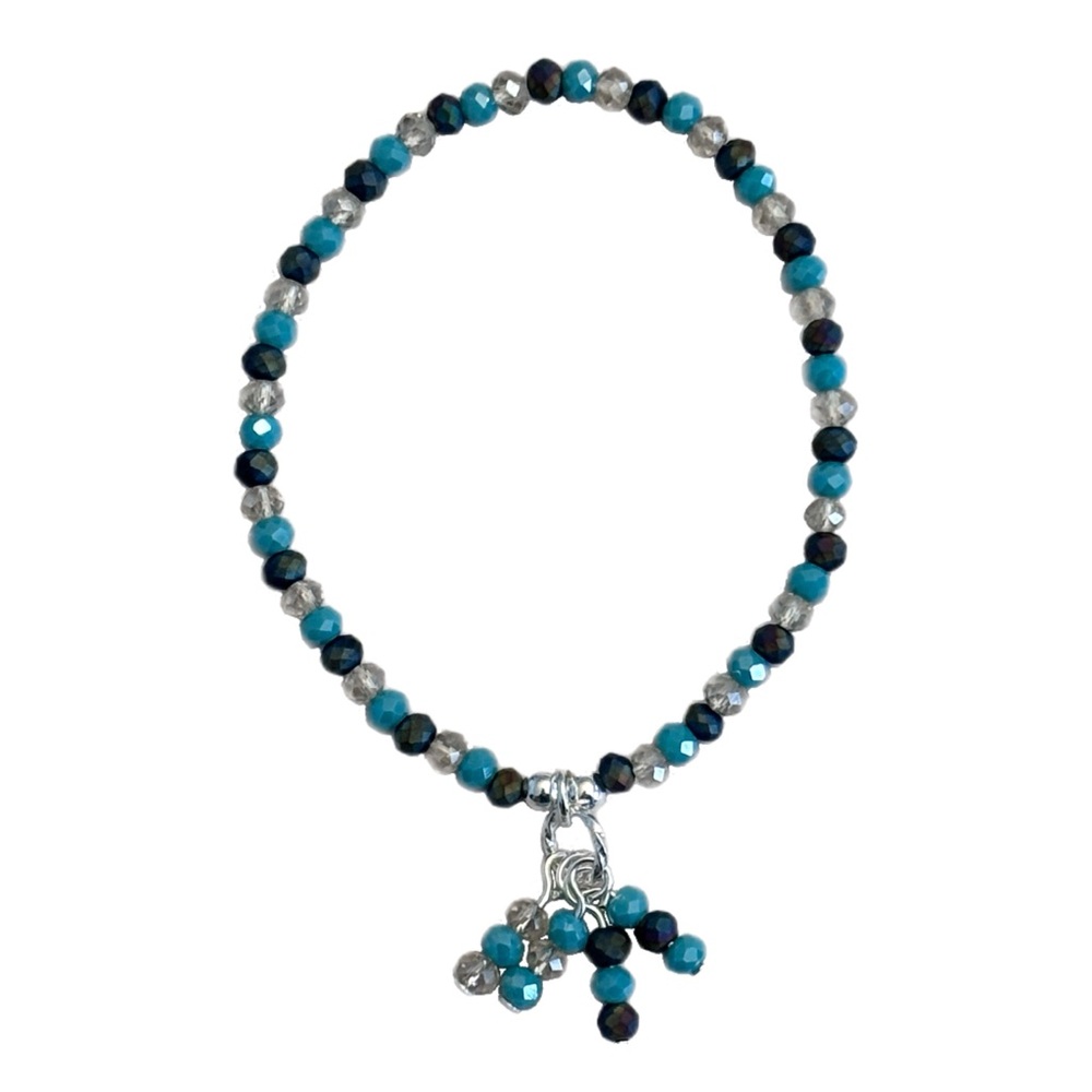 Blue and Light Yellow Crystal Beaded Stretch Bracelet Handmade